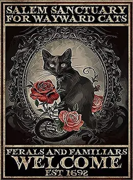 Забавен и твърд плакат с черна котка -Салемское светилище за своенравни котки, плакат с Салемской на вещици, Салемское светилище, плакат с котка-на вещици