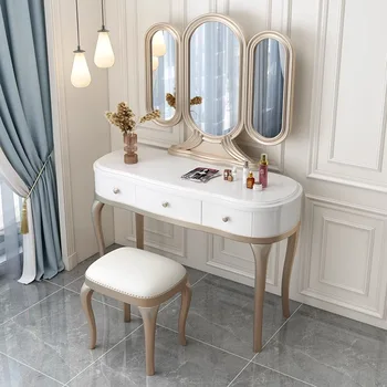Американски тоалетка, френски лесен луксозен тоалетка с огледало за грим, тоалетка, стол за спалня, вграден тоалетка