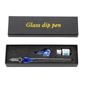 1 Комплект Dip Pen Прозрачна Вътрешна дръжка за писма от Цветето Стъкло с Изкуствен Хрусталем Dip Pen Писалка за подпис Подарък За Рожден Ден