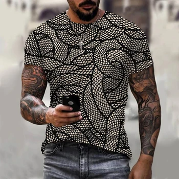 Тениска с змеиным модел с 3D-принтом, модни и ежедневни модни готина мъжка женска риза в стил хип-хоп с къс ръкав