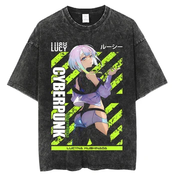 Тениска Cyberpunk Edgerunners, Аниме, удобна градинска облекло в стил Харадзюку, Мъжки, дамски, выстиранная тениска, Аниме, ежедневни ризи с къс ръкав