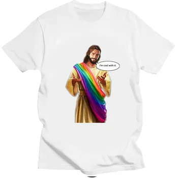 Тениска със Забавна Принтом ЛГБТ Исус, Лятна Тениска С Изображение на Ириса Гордост, Дамски Тениски на Лесбийки, Гейове, Бисексуални, Тениска С Флага Гордост Трансджендър Тениска