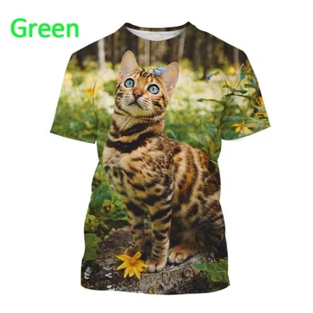 2023 Лятна модерен мъжки ежедневни тениски с 3D-принтом любимец Котка, къс ръкав, през цялата силует, сладък котка