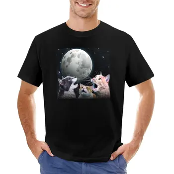 Котка мяу на Луната, Кот вой, Забавна тениска, дрехи kawaii, тениски за спортните фенове, тениска за мъже