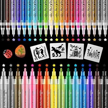 6-48 цветове Художествени маркери, акрилни писалка с връх 2 мм, нетоксични акрилни химикалки, водоустойчиви маркери за графити, принадлежности за рисуване на дръжки със собствените си ръце