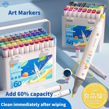 Художествени маркери 48 60 цвята, които не са токсични, миещи за начално училище, двуглавые дръжки на водна основа, студентски стоки за бродерия