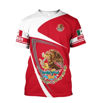 Лятна Мъжка тениска с Националната Емблема на Мексико, Флага, 3D Принтом, Модерен Пуловер с кръгло деколте, Най-Голям Размер, Свободни Реколта Мъжки