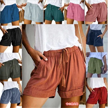 2023 Нови 12 цвята Ежедневни дамски Къси панталони с прости джобове на съвсем малък Летни Разтеглив талията Свободна домашна градинска дрехи, Дамски панталони