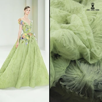 Зелена спирала лента Плат с бродерия на Триизмерна мрежа Бродерия Лейси окото Сватбена рокля, Бебешки дрехи Плат за дрехи