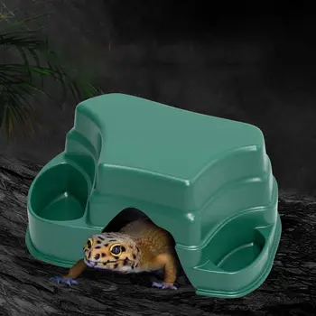 Зелен/Черен Кутия за съхранение на влечуги Преносим с Купа за хранене, Пластмасова подслон за гущери, Купа за вода, Пещерни паяци за влечуги