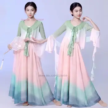 2023 китайски детски танцов костюм, традиционен страхотна народен топ + пола, комплект за сценичното представяне, източен шифоновый костюм hanfu