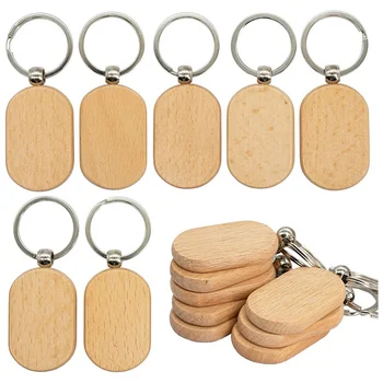 Празна дървена етикет за ключове Ключът Сам Дървени Ключодържатели за Ключове, Заготовки за гравиране върху дърво 20 Опаковки
