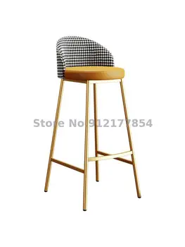Лесен луксозен бар стол в стил Хаундстут, Просто домашен бар стол в стил Ins, бар стол с висока барна и постмодерната желязна облегалка