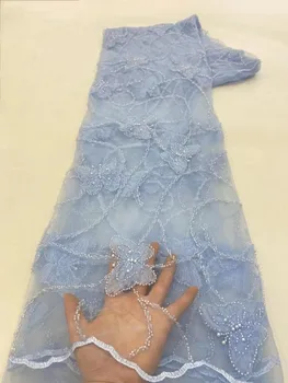 Африканска благородна тюлевая плат, Ръчно изработени с тежки пайети, расшитая мъниста, френска луксозна перлена плат в нигерия стил за шаферски рокли