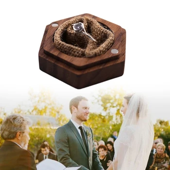 652F Сватбена Обменно Трупно пръстен с Диамант, Шестостенни дървена Кутия за пръстените