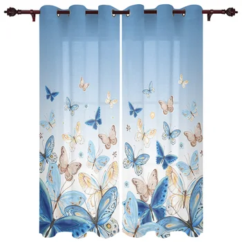 Пасторални сини градиентные завеси с пеперуди за спални, кафе, домашен интериор, Луксозни завеси на прозореца в хола