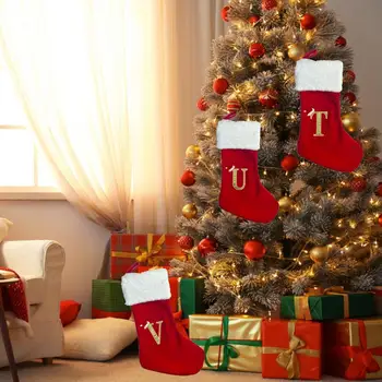 Дълготрайни Коледни чорапи, Реколта възли Коледни чорапи Празнични бродирани окачване с букви за подаръци, бижута, бонбони