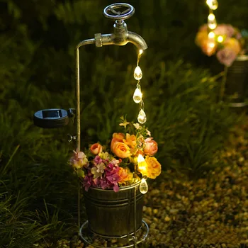 Соларни лампи за поливане, iron Led фенер за плантатор, Водоустойчив улични осветителни тела на двора, Украса на градината, градинска ландшафтна лампа