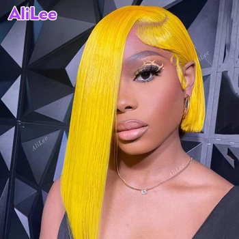 Жълти директни перуки-боб 613 цветни коси на дантели 13x4 за черни жени, прозрачни перуки, изработени от човешка коса Реми Alilee