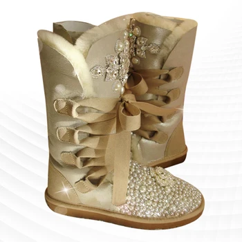 Модни луксозни зимни обувки с кристали дантела, удебелена топло нескользящая дамски памучен обувки от 100 % памук, за жени