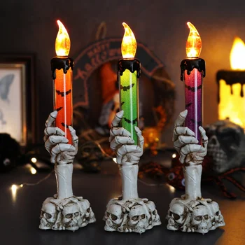 Нови Led фенери за Хелоуин Череп, Призрак, лампа със свещ, Holloween, вечерни настолни украса за дома, Декориране на дома с духове