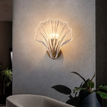 Модерните стенни лампи във формата на миди LED hotel Creative Home спалня, с вътрешни прозрачно украшение, луксозни кристални нощна лампа