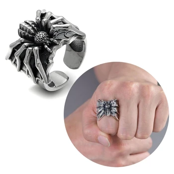 Открити пръстени с паяци в готически стил, ефектни пръстени в стил пънк, регулируеми пръстени за пръстите, вечерни украса, аксесоари за Хелоуин за мъже