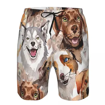 Куче, Диво животно, Акварел модел, бързо съхнещи плувни шорти За мъже, Бански костюми, Бански сандък, Плажно облекло за плуване