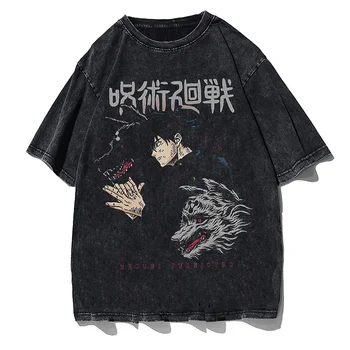Тениска с Японското Аниме джиу-джицу Кайсен, Тениска с принтом Харадзюку, Памучен Ежедневни тениска с къс ръкав, Негабаритная тениска Унисекс с Кръгло деколте