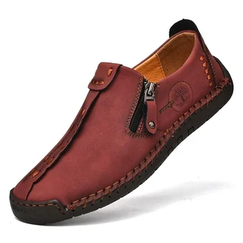 Висококачествени Мъжки обувки от естествена кожа, Ежедневни мъжки Лоферы без Закопчалка, Мъжки Мокасини върху плоска подметка, Обувките Плюс размери, ръчно изработени Обувки