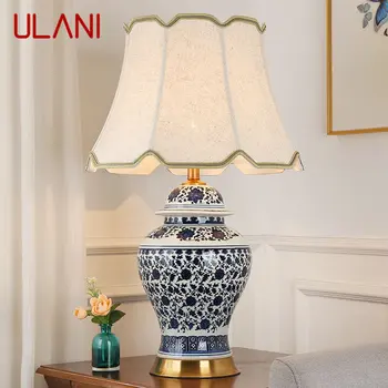 ULANI Модерна керамична настолна лампа с led осветление от китайски синьо-бял порцелан за дома, хол, спалня