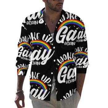 Мъжка тениска за гей-парада с цитати на ЛГБТ, Ежедневни ризи, Пролетни Y2K Графични Блузи с Дълъг ръкав, широки Дрехи Оверсайз, Идея за подарък