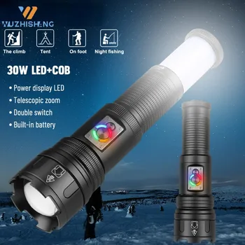 Нов 30 W Бял лазер XHP360 COB LED Фенерче 2800LM Двоен ключ USB 10-режимная лампа Телескопична Увеличение IPX4 Водоустойчив Фенер