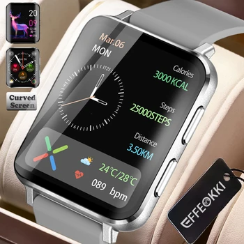 1,83 Инчови умни часовници с извит екран, стъкло за жени, мъже, Bluetooth-предизвикателство, умни часовници за измерване на кръвно налягане, фитнес-тракер