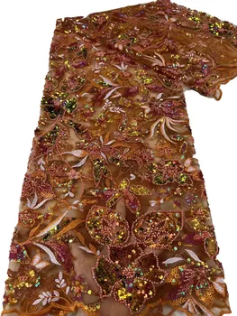 Африканска модерен многоцветен плат с насипни бродерия големи цветя и пайети, висококачествено, модерно рокля-чонсам, 5 ярда