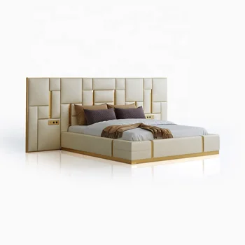 Модерни мебели за дома в хотела Рамка на легло цар размер Матрак Луксозна Кожена Класическа Елегантна легло с кралските изголовьями за двойно легло