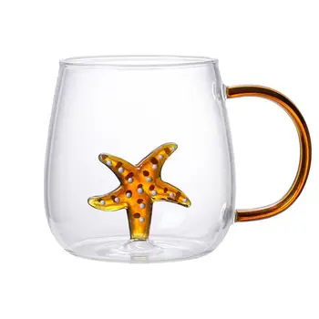 Креативна стъклена Кафеена чаша за вода, чаша формата на мультяшного на животното, милото животно вътре в прозрачно стъкло, Морска звезда, очила за китовете