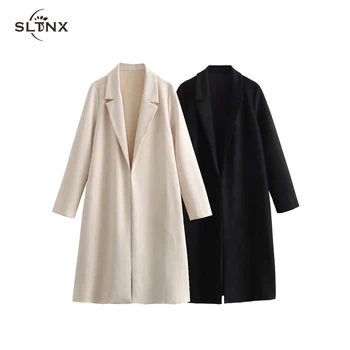 SLTNX Модни вълнени и смесени Дълги палта за жени 2023, Топли Зимни якета, Бельо Ежедневното Свободно палто с дълъг ръкав, Нова Горна дреха