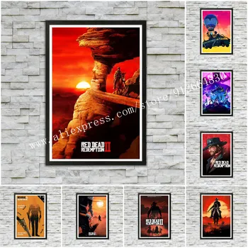 Легендарният престрелка игра Red Dead Redemption плакат Платно плакат Декор спални Спортен пейзаж, Интериор на офис