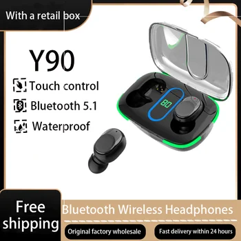 Нови слушалки Y90 TWS Bluetooth с докосване, безжични слушалки, HD стерео, спортни водоустойчиви слушалки за смартфони