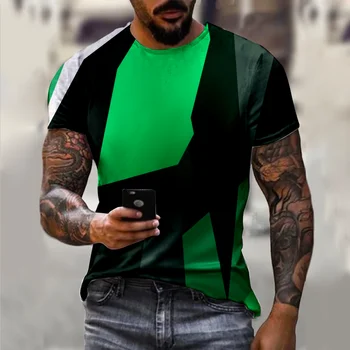 Мъжки t-shirt, спортна тениска, мъжки дрехи, уличен летен топ с 3D принтом, къс ръкав, ежедневни цветна тениска оверсайз с ламперия
