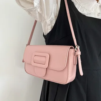 Модни Сладък дамски чанти през рамо Популярни обикновена Сладък дамски чанти под мишниците Проста нежна женствена чанта от изкуствена кожа