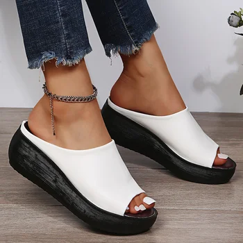 Дамски сандали на платформа с отворени пръсти, лятна обувки, дамски сандали на танкетке, Чехли в меки обувки, дамски летни обувки