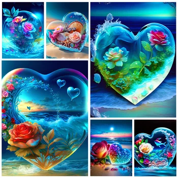 5D Комплект за диамант живопис Сърцето на Крайбрежен Пейзаж Пълна Квадратна/кръгла Мозайка бродерия Цветя Рози Украса за дома GG680