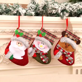 Коледни чорапи, Коледен подаръчен пакет, Коледни украси, Ретро Плюшени Коледни чорапи, Подаръчен пакет, Коледни украси за дома