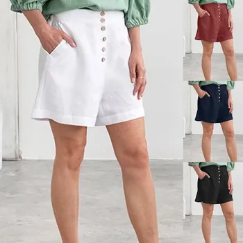 Дамски еластични летни Дамски ежедневни панталони с памучен талия, къси Панталони и дамски къси панталони с висока плътен талия