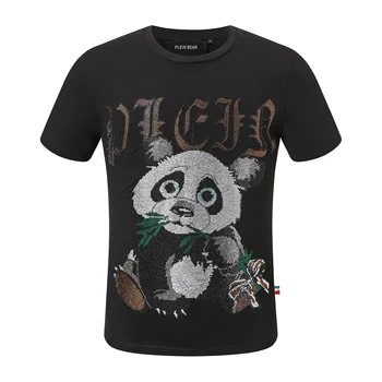 Мъжки t-shirt PLEIN BEAR С кръгло деколте, SS Panda ПЛЕНЕР С кристали, Тениски от 100% памук, Мъжки блузи, удобни тениски 1310
