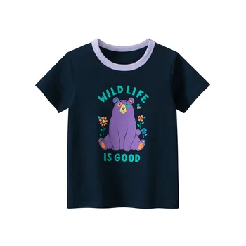 Детска тениска с къс ръкав и анимационни герои, тениска с принтом Диви животни, Потници, тениски за момиче, Тениски, Летни дрехи, Детски дрехи от 11 години, черен