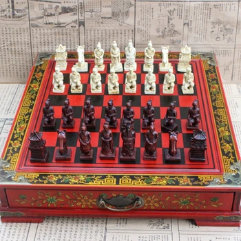 Класически Китайски Теракота Воини Ретро Шах Резба върху дървена шахматна дъска За тийнейджъри, Настолна игра-пъзел игра за възрастни, Подарък За Рожден Ден