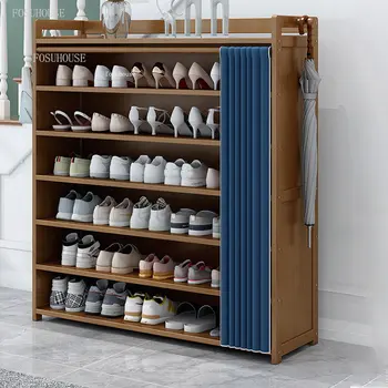 Домашни шкафове за обувки, от масивно дърво, шкаф за антре в хола, просто задвижваната, рафтове за съхранение на обувки, многослоен прахоустойчив текстилен гардероб